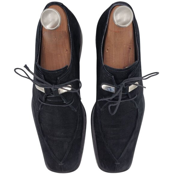 Cesare Paciotti Italy Mens 10 Dress Shoes Black Suede Leather Square-toe Derby - Picture 3 of 13